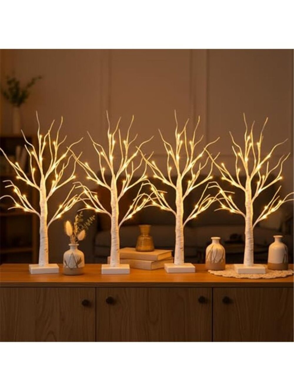 LED Birch Tree Tabletop Decor 4Pack Lighted Artificial Trees Holiday Centerpiece